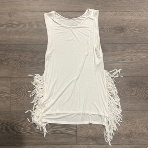 American Eagle Outfitters Cream Fringe Muscle Tee